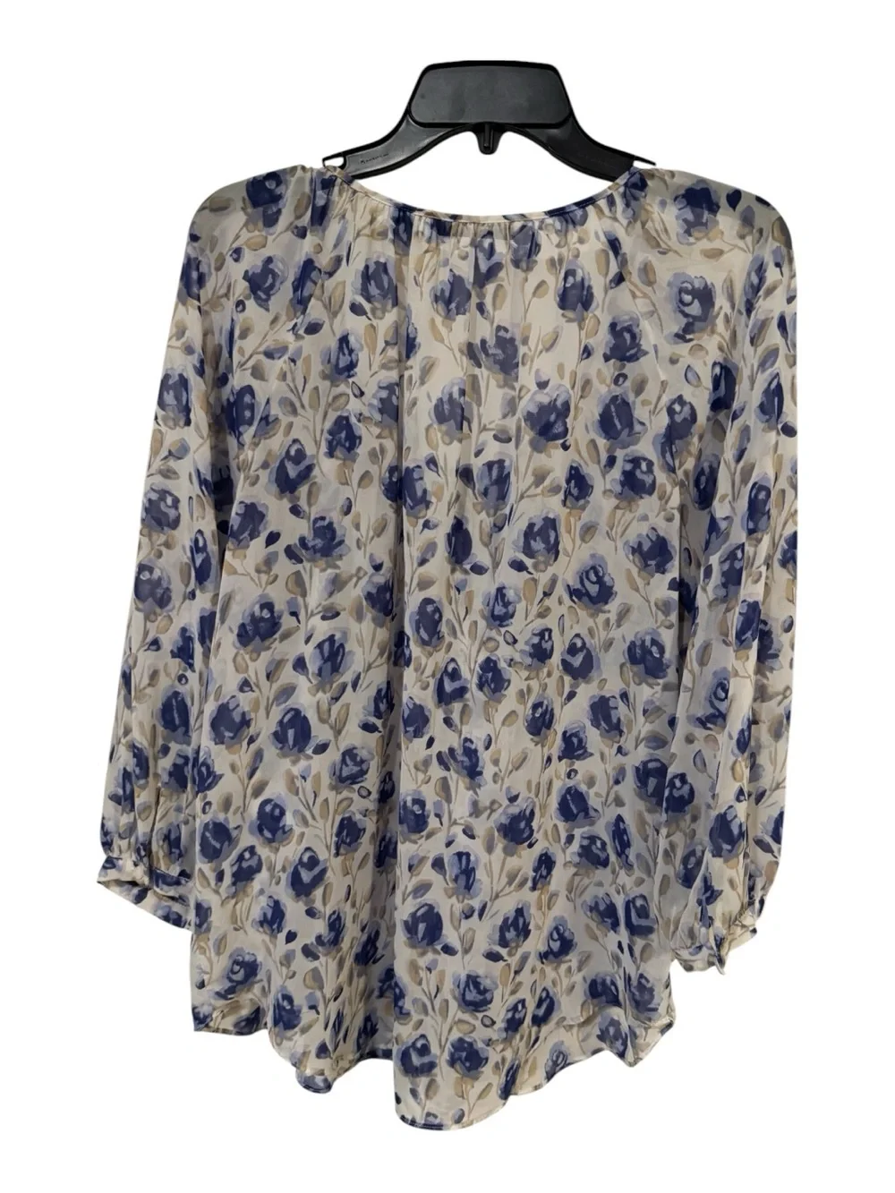 LC Lauren Conrad XL Blue Watercolor Floral Sheer Chiffon Blouse 3/4 Sleeve
